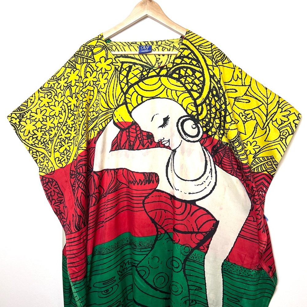 NF Color Block Tribal Caftan Maxi Dress Wearable Art